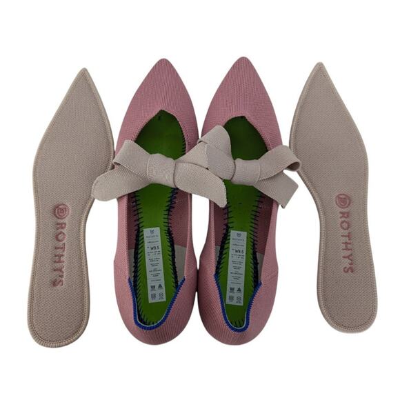 Rothys Pink Rosebud Point Toe Mary Jane Knit Bow Ballet Flats Size 9.5 - Picture 8 of 11